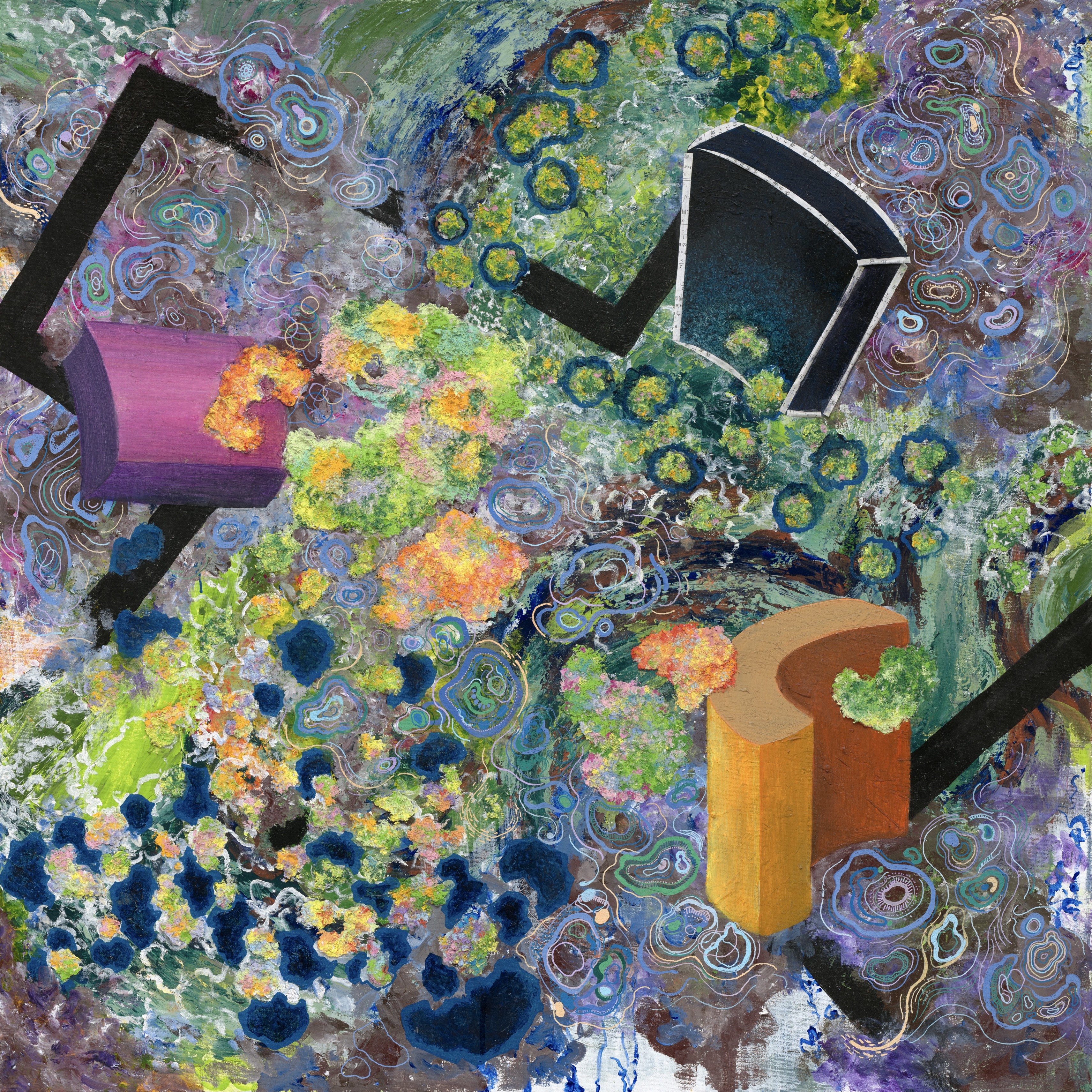 Flexing Apparatus, 2022, Oil on canvas, paper pulp, 80 × 80 cm