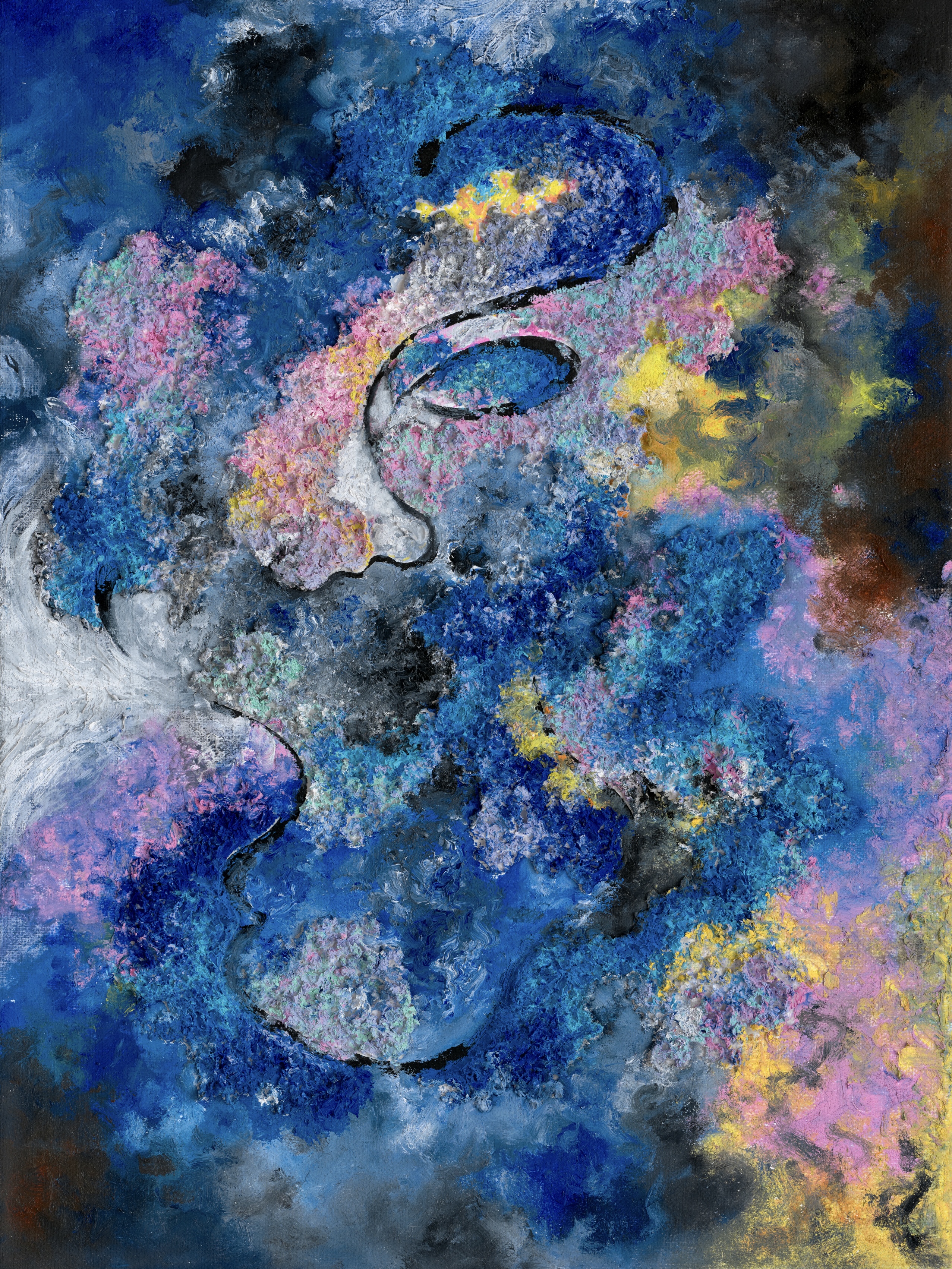 Portrait Study II, 2023, Oil on canvas, paper pulp, 40 × 30 cm