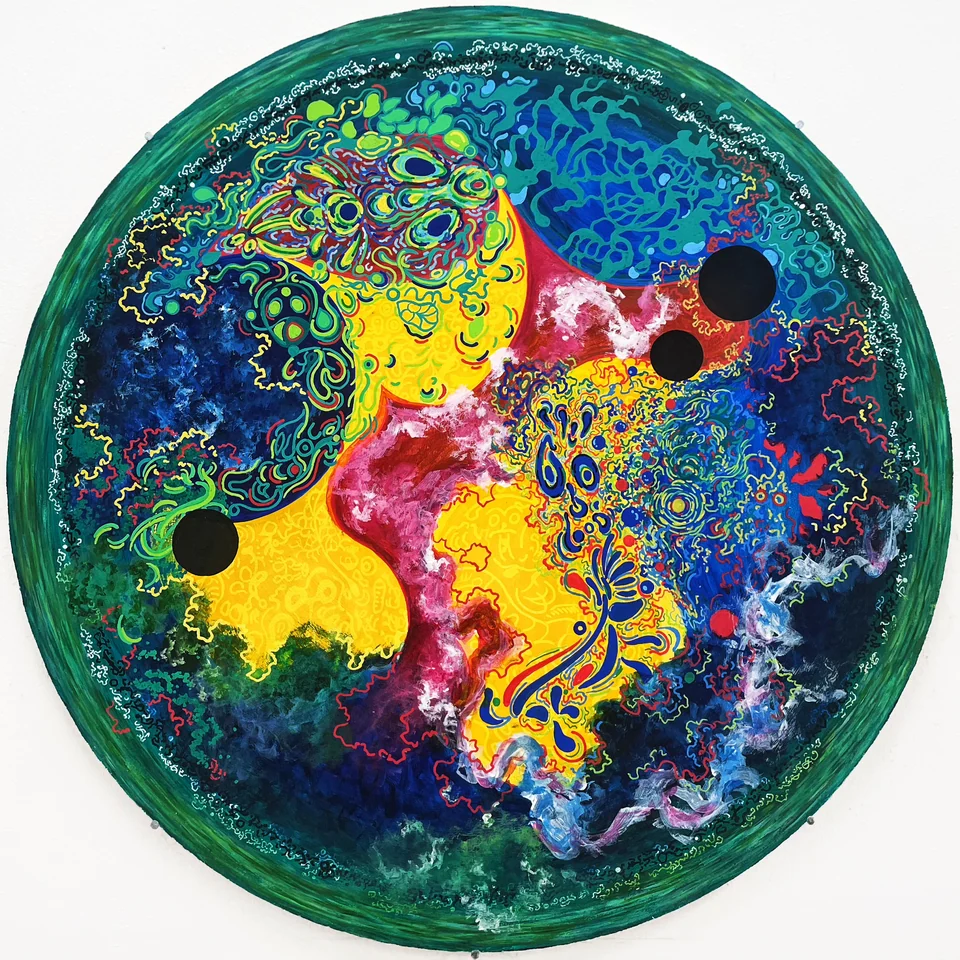Heavenly Hound, 2025
Acrylic on wood board
Diameter 50 cm